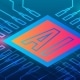 Graphic illustration of a computer ship with a blue background and 'AI' in the center of the chip