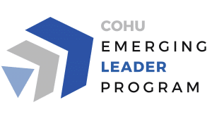 Cohu's Emerging leader program with three arrows, one grey, one light blue, one dark blue.