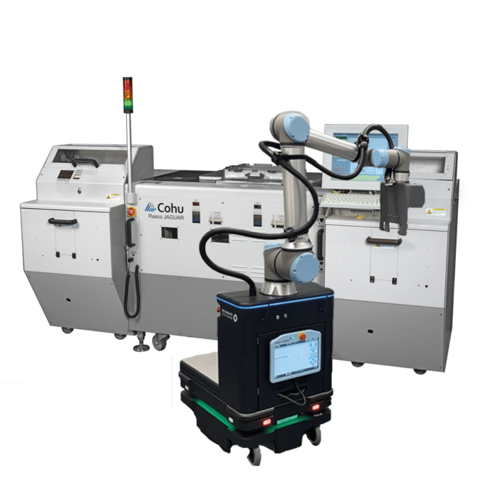 Cohu's Jaguar High-Performance Strip Test Handler featuring an Industrial Mobile Robot.